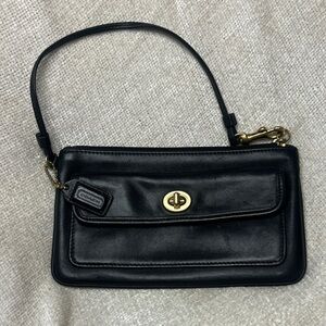 Coach Black Leather Clutch with Gold Accents
